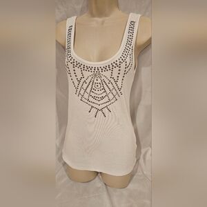 Black Rivet Cream Embellished Tank Top